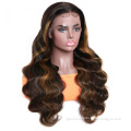 Lsybeauty Middle Part Body Wave Human Hair Wigs Brown Color Lace Wigs With #30 Color Highlights 150% Density